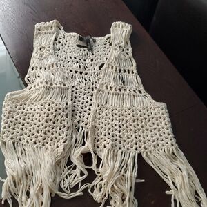 Jessica Simpson Cream Crochet Fringe Top
